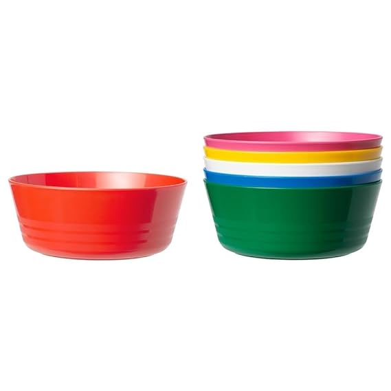 Plastic Kids' Bowl- Child-Friendly, Stackable, Vibrant, and Durable - Mixed Colors - Pack of 6