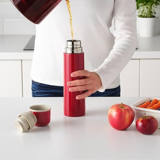 Steel Vacuum Flask, Hot and Cold Water Bottle, Red, 0.5L (17 oz)