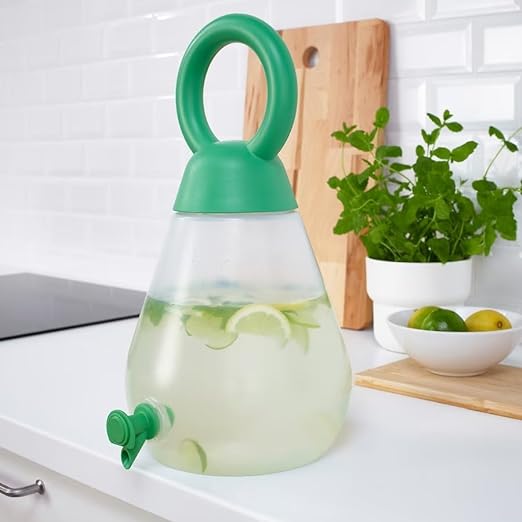 4 Litre Jar with Tap - Beverage Drink Dispenser, Water Container with Tap Great for Water Camper with Strong Handles & Durable Taps (Transparent/Bright Green) 4 l (4.2 qt)