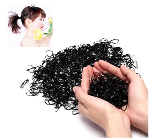 Flavouredlove Small Elastics Stretchy Hair Tie Ponytail Hair Rubber Band Holder Black Colour for Women and Girls/kids