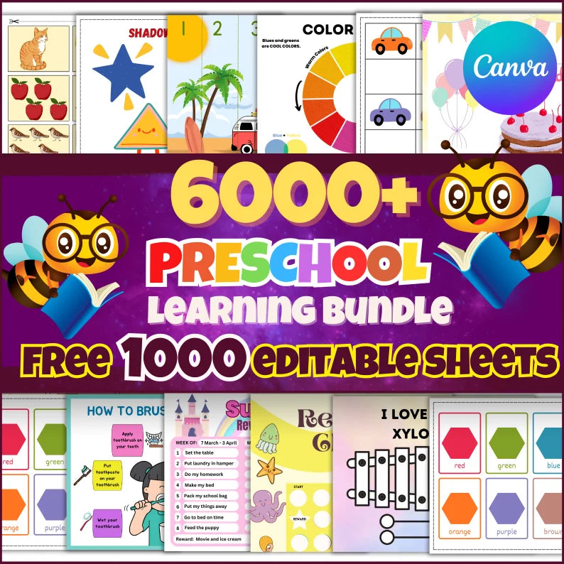 6000+ PRE SCHOOL LEARNING BUNDLE AND FREE 1000 EDITABLE SHEETS