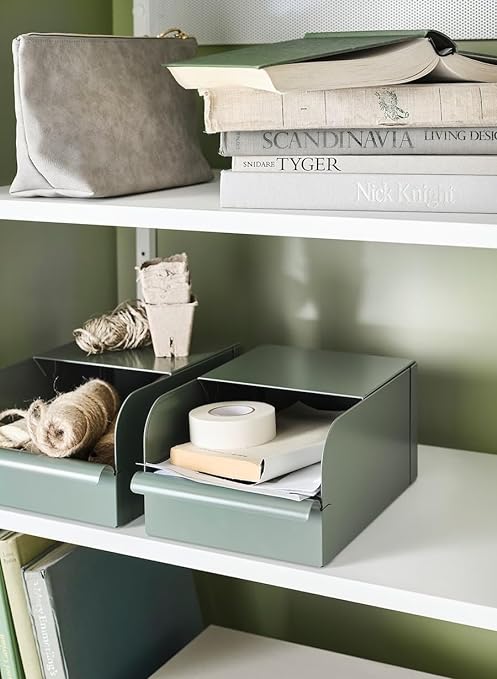 Metal Storage Box for Homes & Offices|Fits Counter Top, Table Top & Shelf Corner- Grey-Green, 9x17x7.5 cm (3 ½x6 ¾x3)