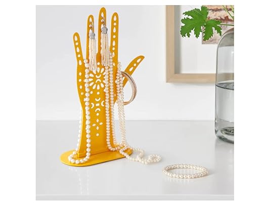 Jewellery Stand - Elegant Yellow Organizer with Henna Tattoo Pattern - Yellow - 30x18 cm (12x7)