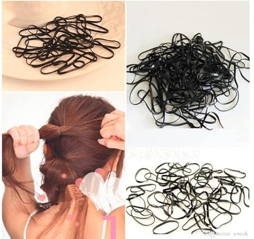 Flavouredlove Small Elastics Stretchy Hair Tie Ponytail Hair Rubber Band Holder Black Colour for Women and Girls/kids