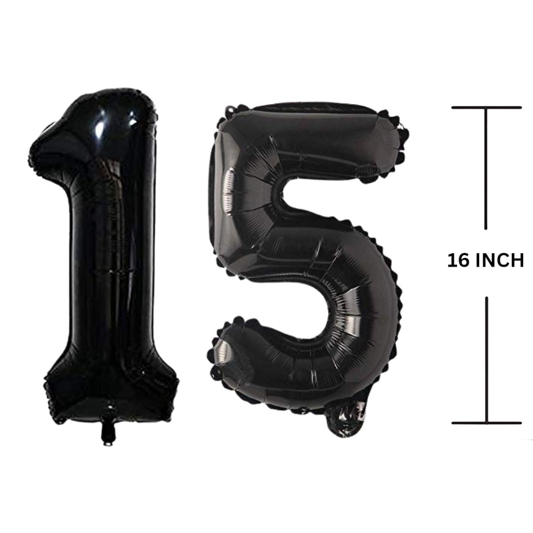 16 Inches Black Number Balloon Air or Helium Compactable Balloon for Party Decoration, Birthday, Anniversary