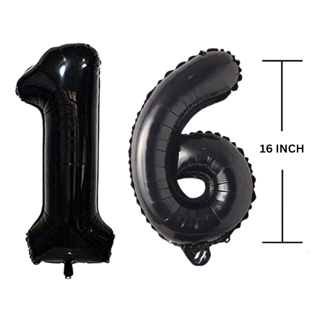 16 Inches Black Number Balloon Air or Helium Compactable Balloon for Party Decoration, Birthday, Anniversary