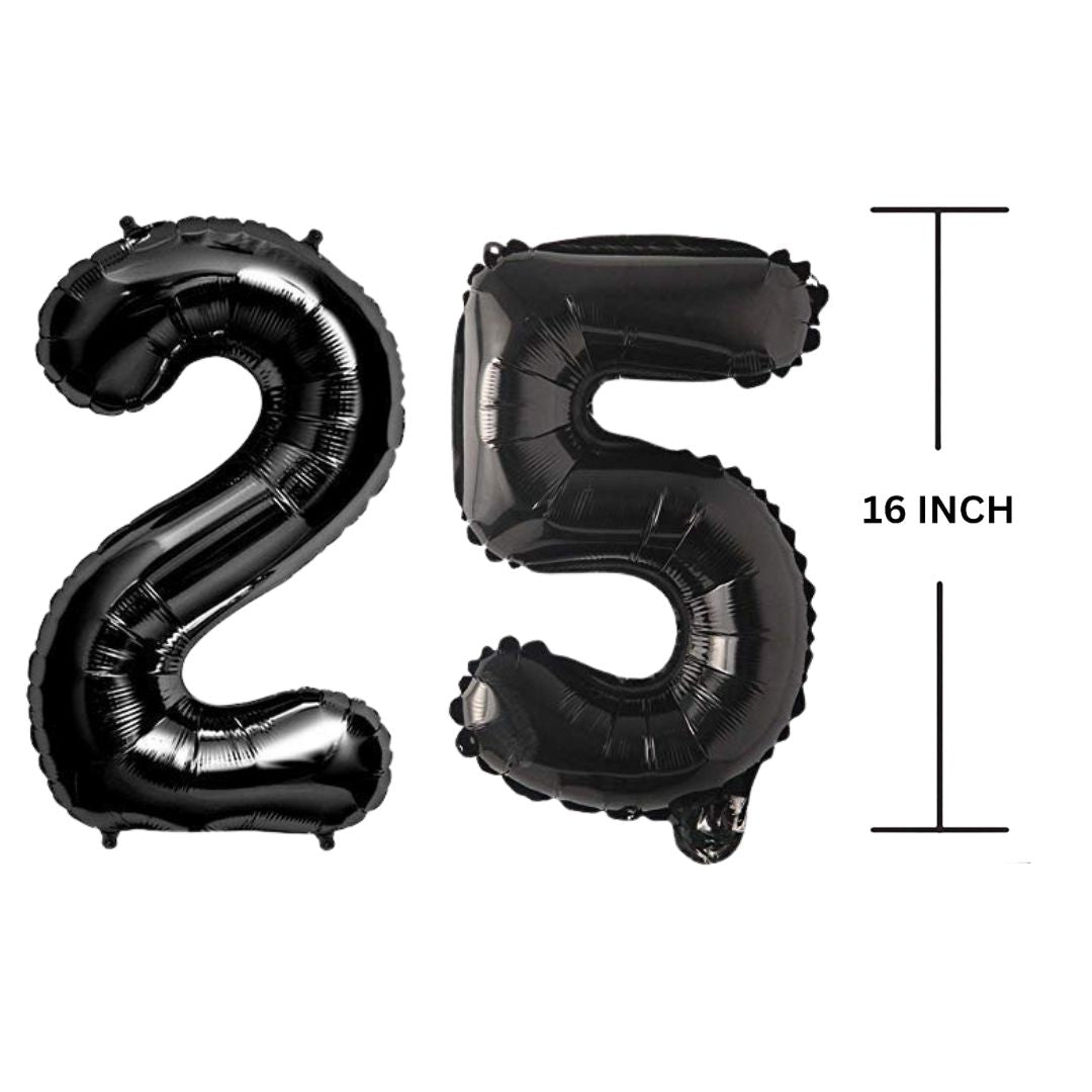 16 Inches Black Number Balloon Air or Helium Compactable Balloon for Party Decoration, Birthday, Anniversary