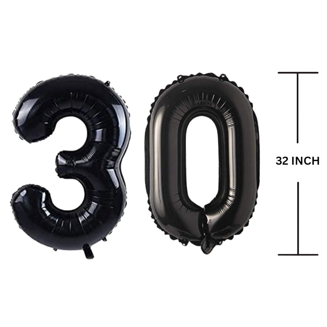 32 Inches Black Number Balloon Air or Helium Compactable Balloon for Party Decoration, Birthday, Anniversary