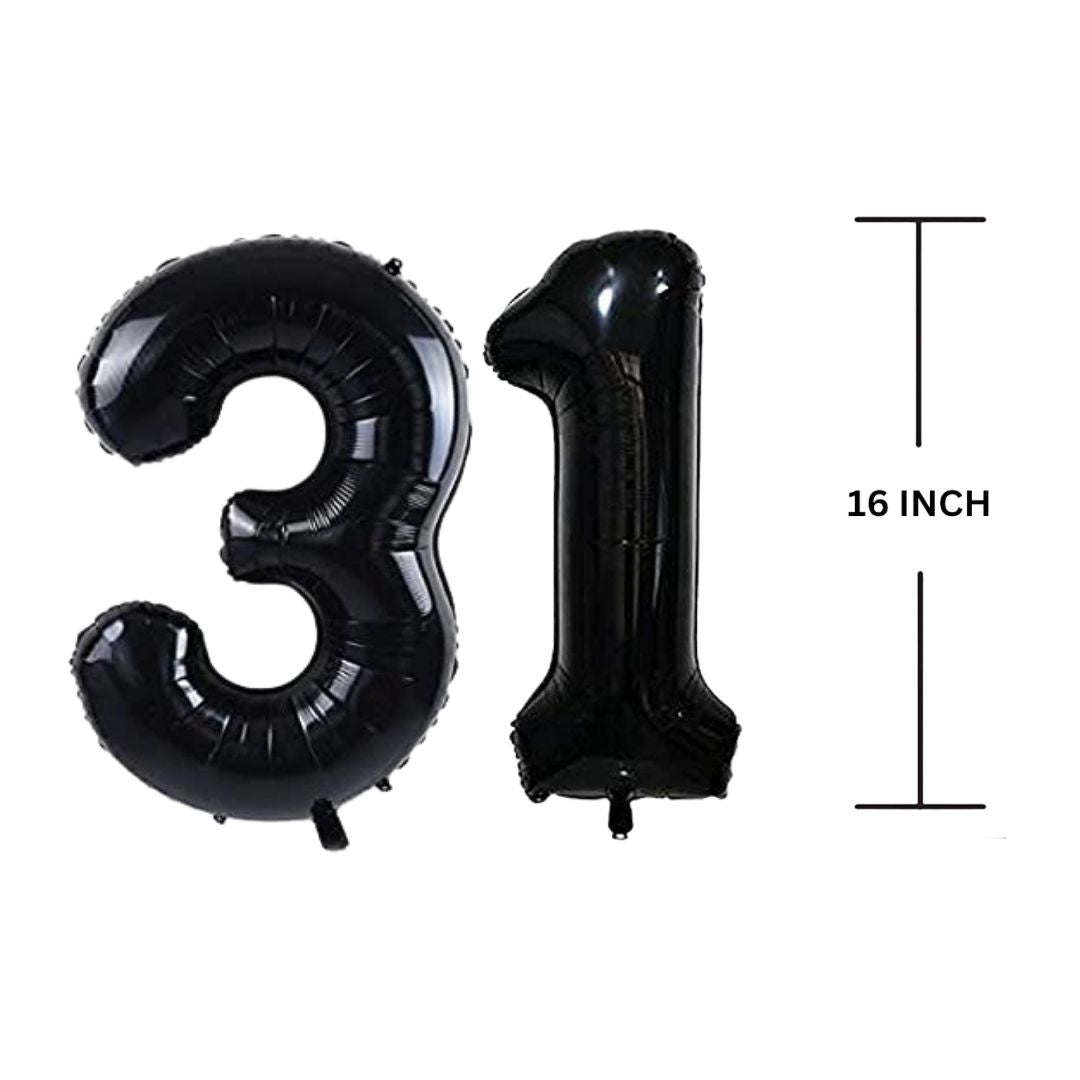 16 Inches Black Number Balloon Air or Helium Compactable Balloon for Party Decoration, Birthday, Anniversary