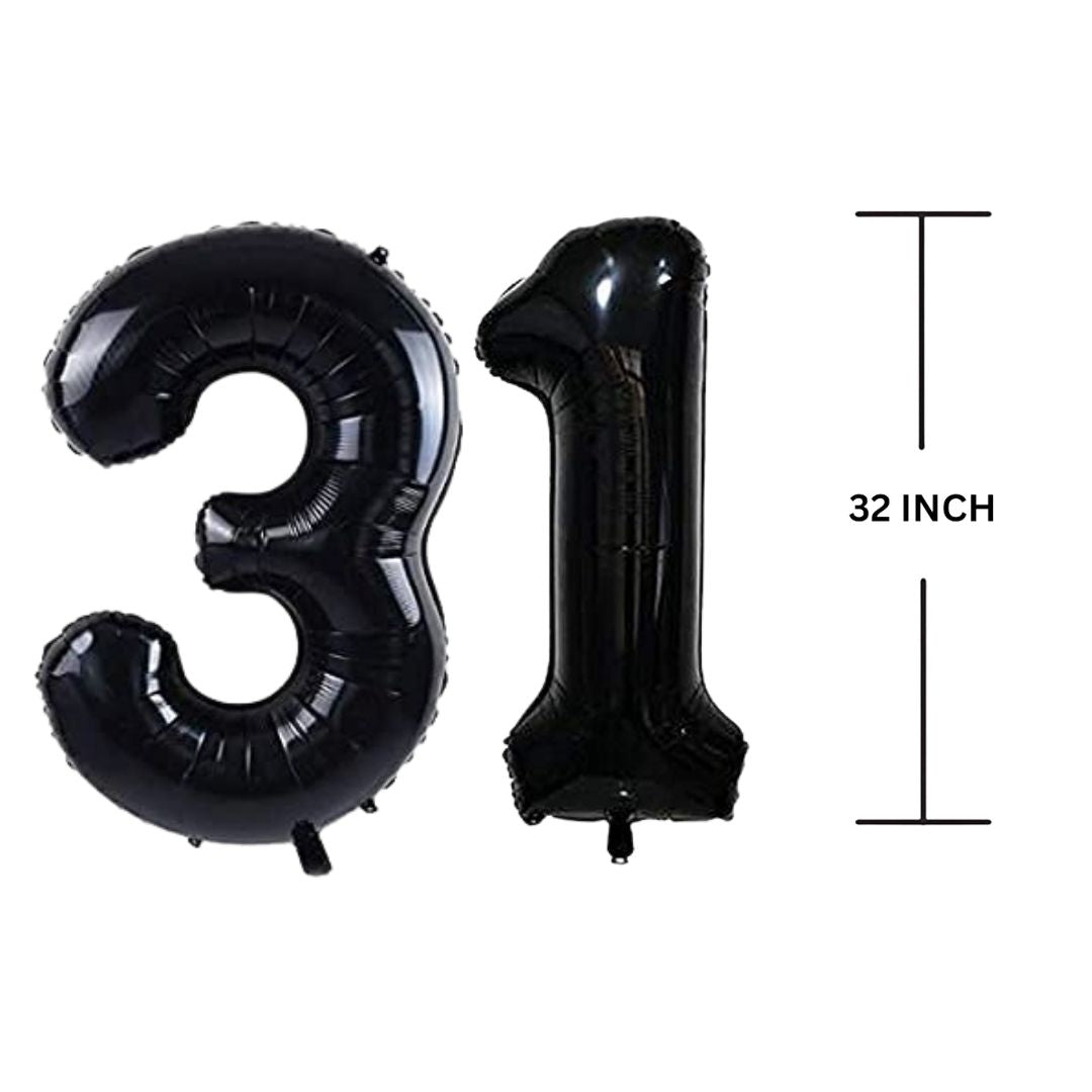 32 Inches Black Number Balloon Air or Helium Compactable Balloon for Party Decoration, Birthday, Anniversary