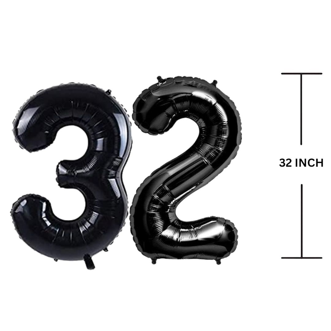 32 Inches Black Number Balloon Air or Helium Compactable Balloon for Party Decoration, Birthday, Anniversary