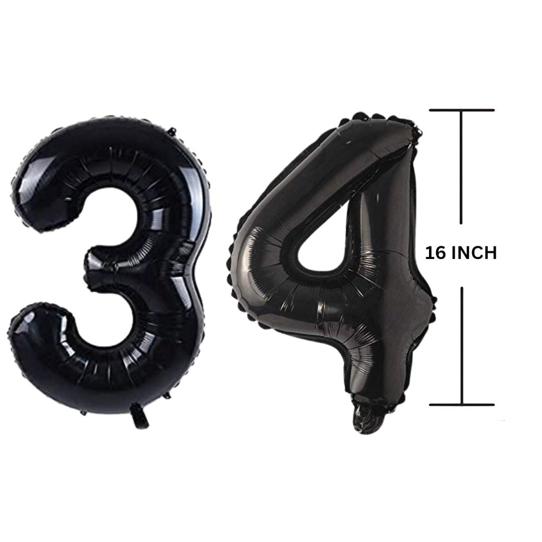 16 Inches Black Number Balloon Air or Helium Compactable Balloon for Party Decoration, Birthday, Anniversary