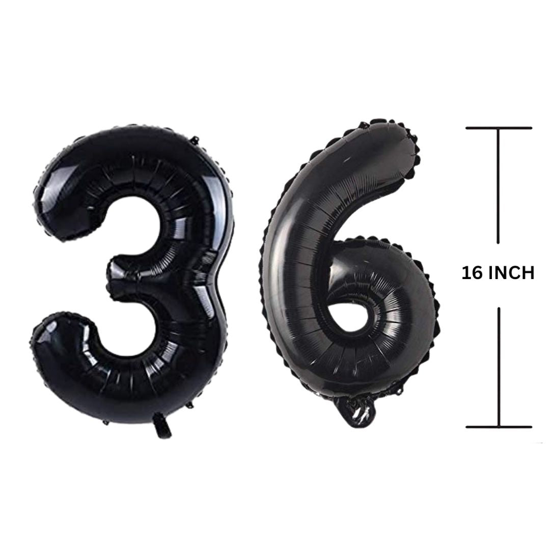 16 Inches Black Number Balloon Air or Helium Compactable Balloon for Party Decoration, Birthday, Anniversary