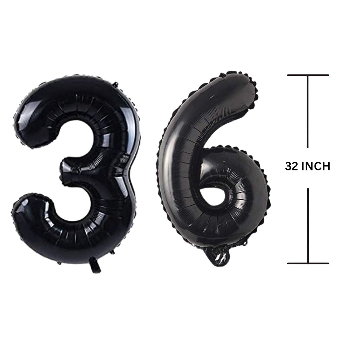 32 Inches Black Number Balloon Air or Helium Compactable Balloon for Party Decoration, Birthday, Anniversary