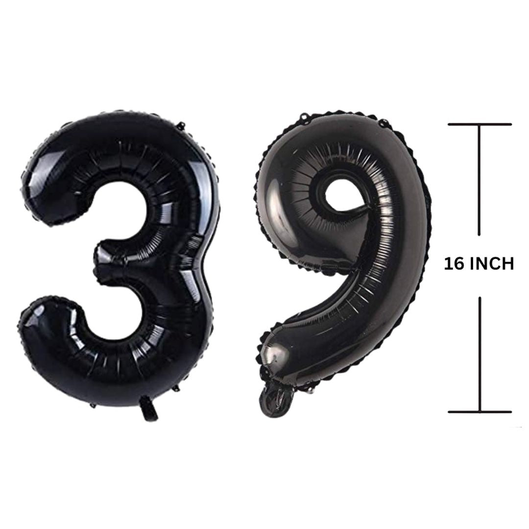 16 Inches Black Number Balloon Air or Helium Compactable Balloon for Party Decoration, Birthday, Anniversary