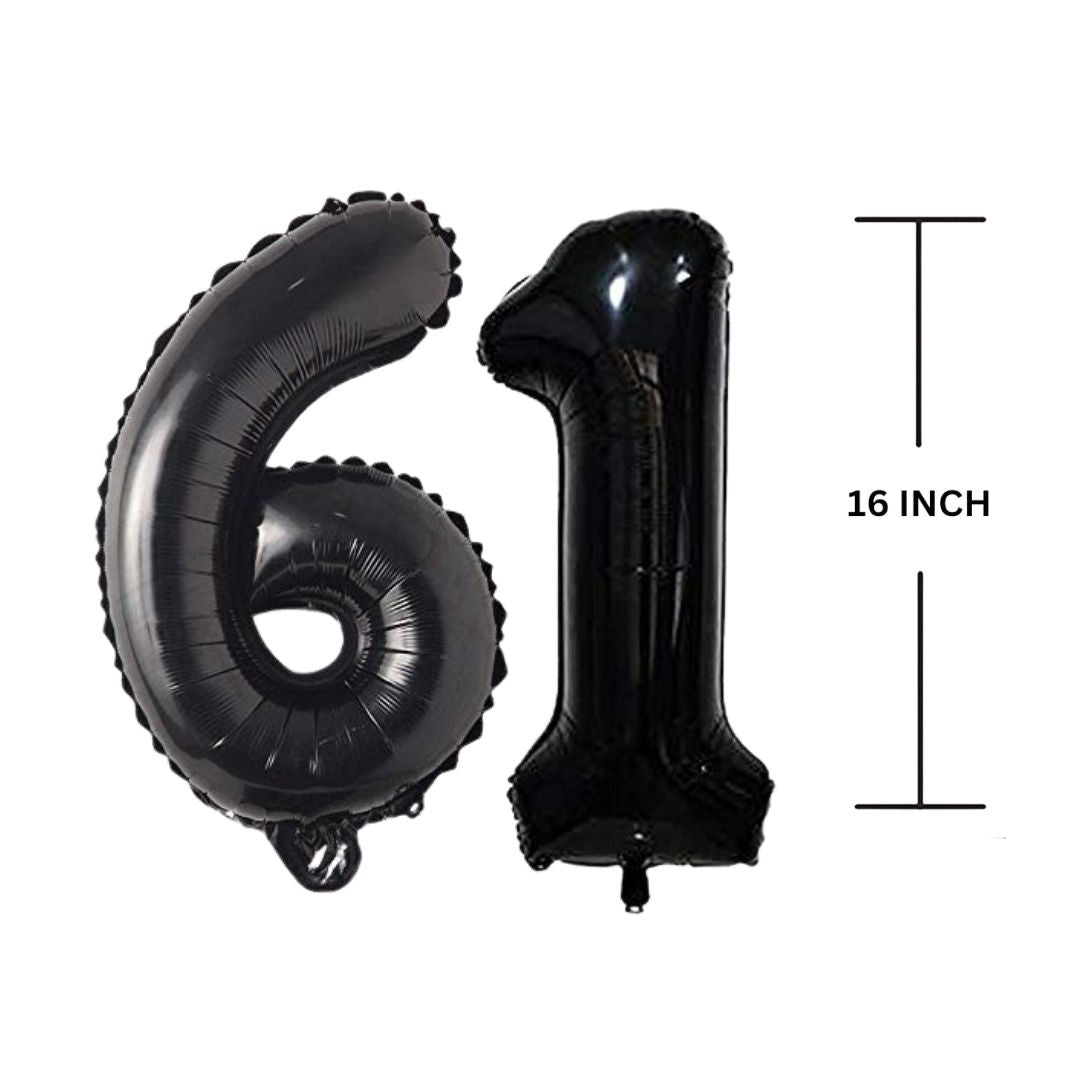 16 Inches Black Number Balloon Air or Helium Compactable Balloon for Party Decoration, Birthday, Anniversary