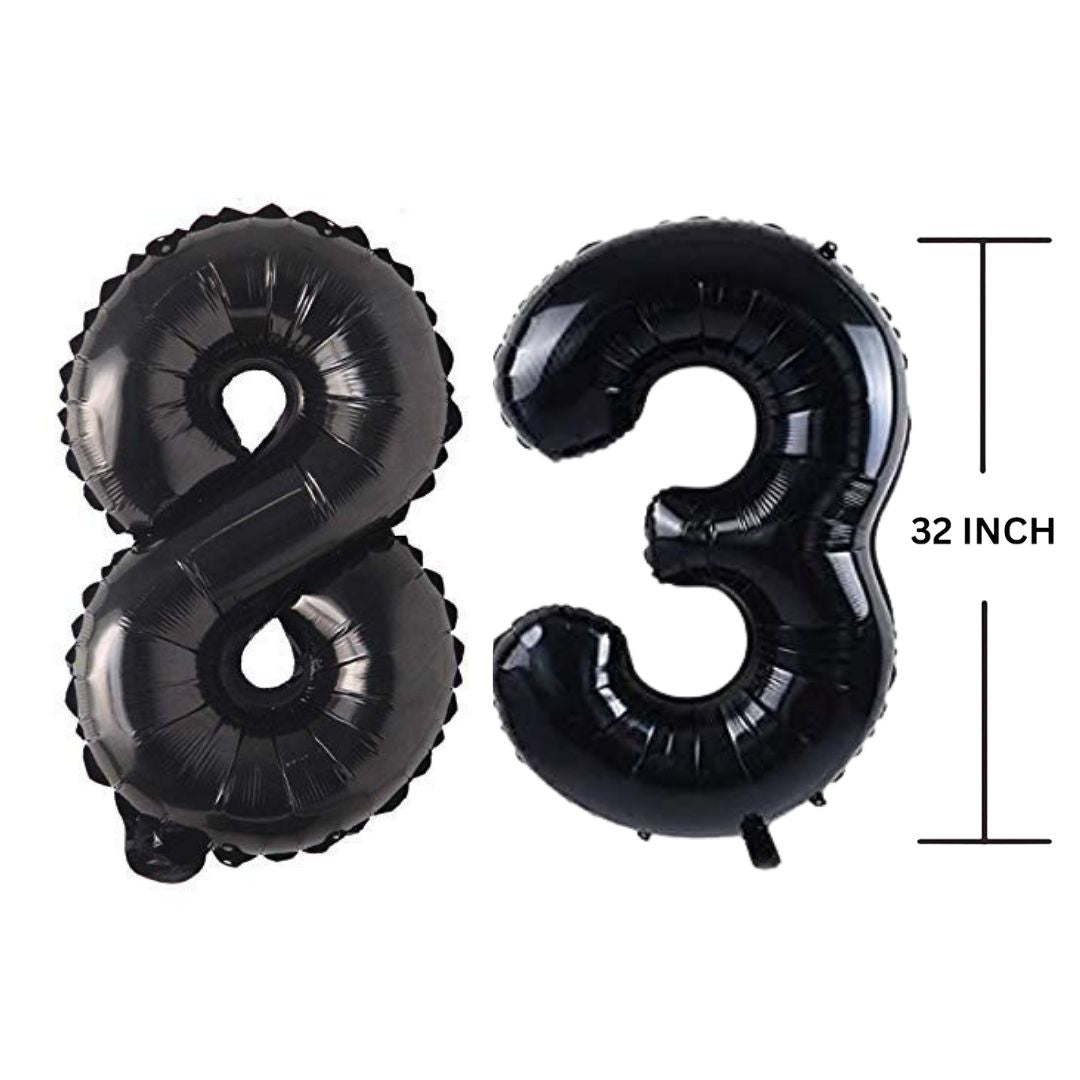 32 Inches Black Number Balloon Air or Helium Compactable Balloon for Party Decoration, Birthday, Anniversary