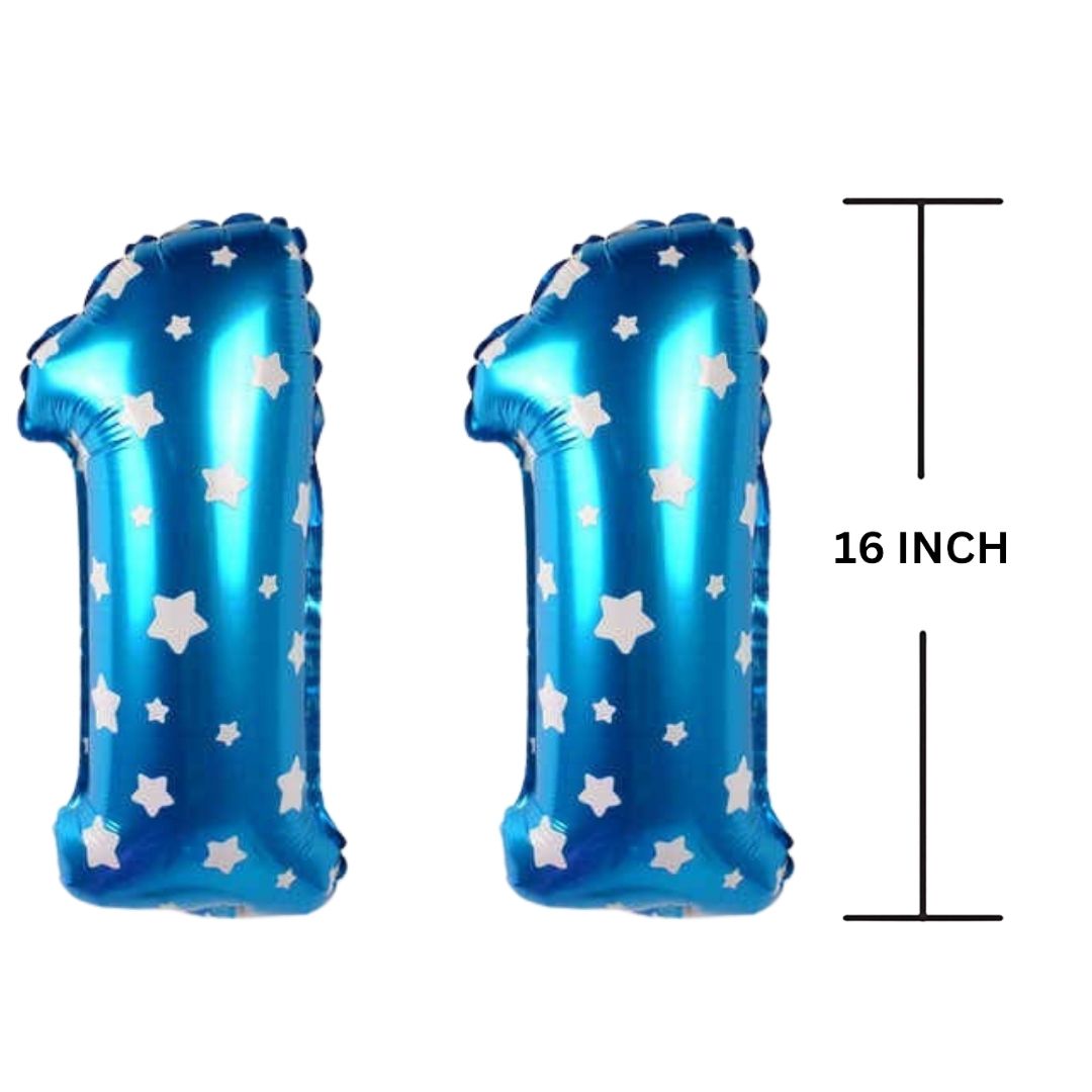 16 Inches BLUE HERATS THEME Number Balloon Air or Helium Compactable Balloon for Party Decoration, Birthday, Anniversary