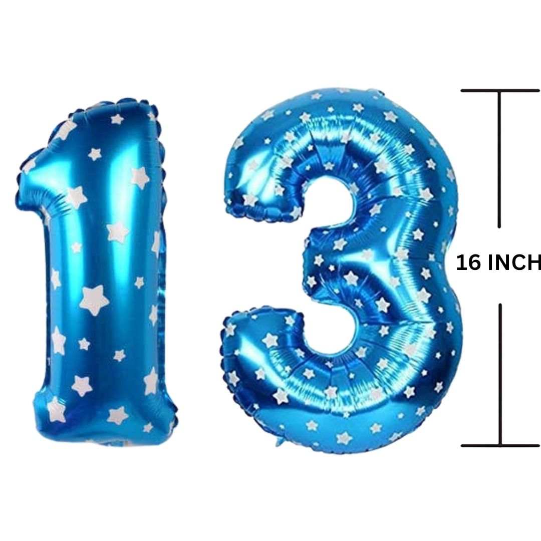 16 Inches BLUE HERATS THEME Number Balloon Air or Helium Compactable Balloon for Party Decoration, Birthday, Anniversary