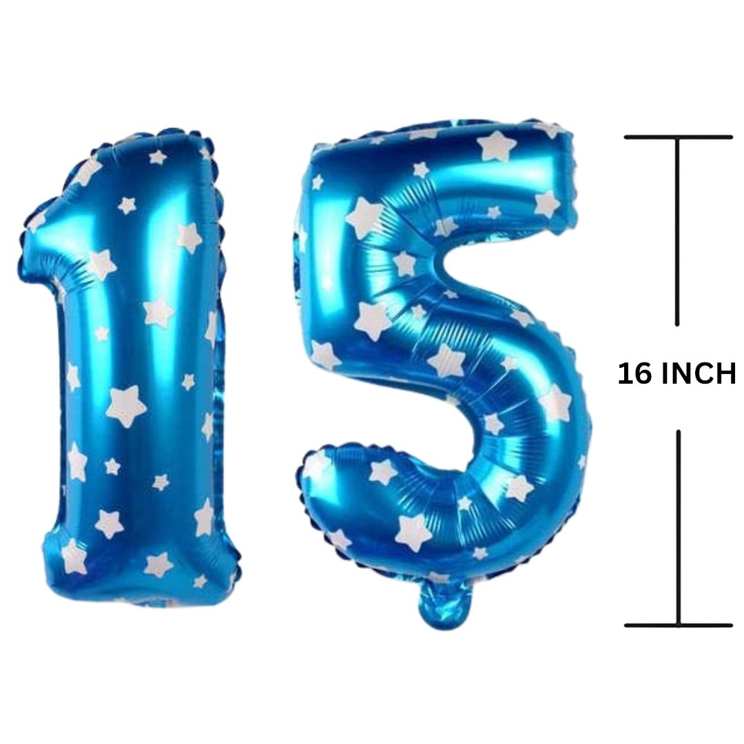 16 Inches BLUE HERATS THEME Number Balloon Air or Helium Compactable Balloon for Party Decoration, Birthday, Anniversary