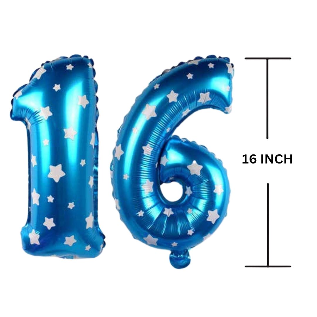 16 Inches BLUE HERATS THEME Number Balloon Air or Helium Compactable Balloon for Party Decoration, Birthday, Anniversary