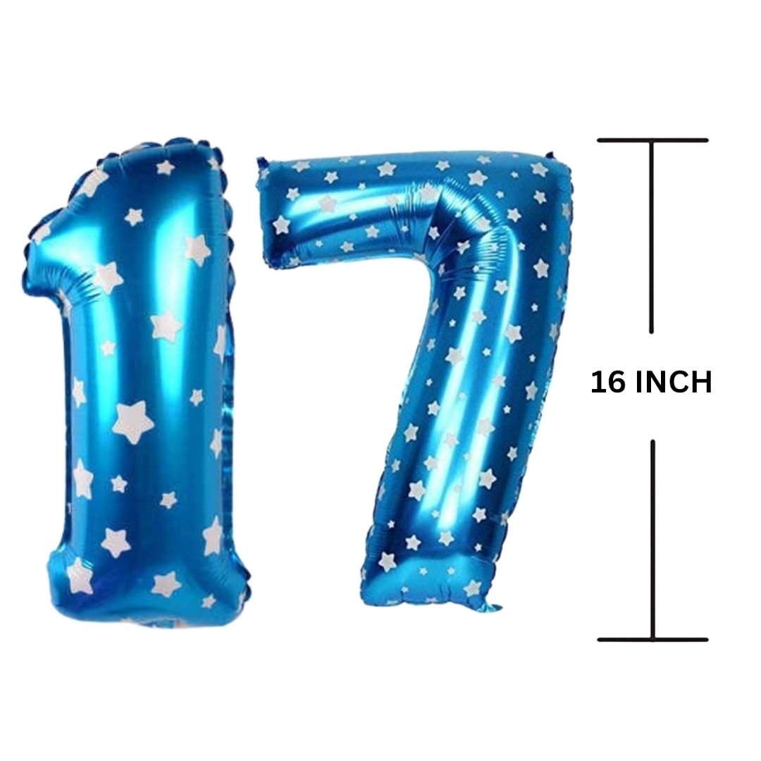 16 Inches BLUE HERATS THEME Number Balloon Air or Helium Compactable Balloon for Party Decoration, Birthday, Anniversary