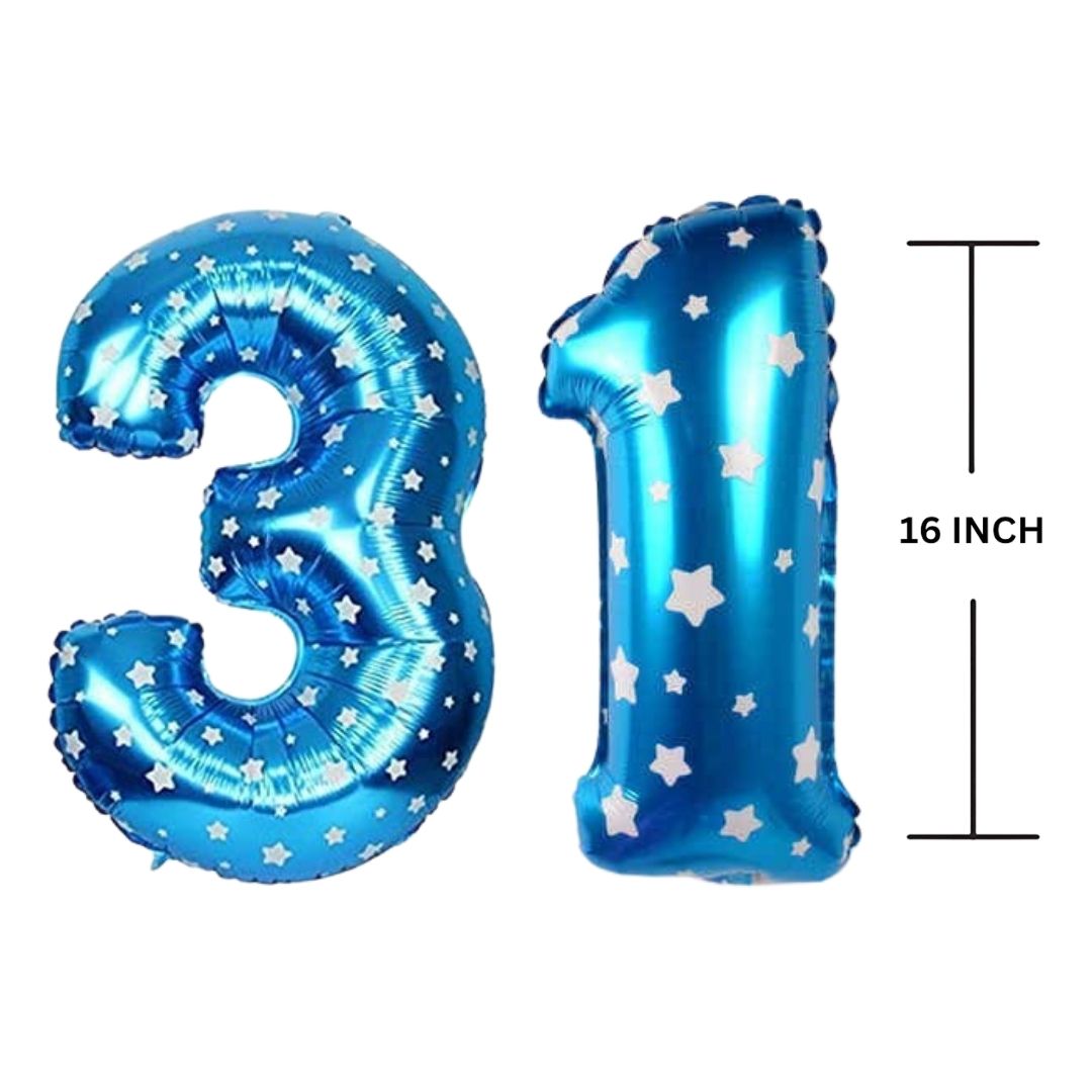 16 Inches BLUE HERATS THEME Number Balloon Air or Helium Compactable Balloon for Party Decoration, Birthday, Anniversary