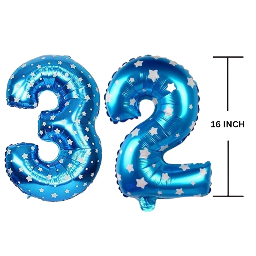 16 Inches BLUE HERATS THEME Number Balloon Air or Helium Compactable Balloon for Party Decoration, Birthday, Anniversary