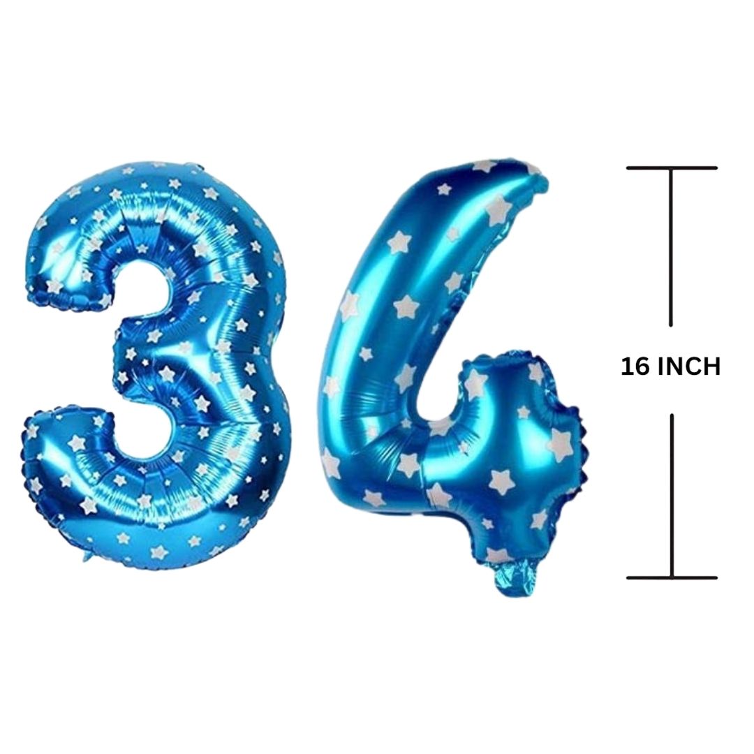 16 Inches BLUE HERATS THEME Number Balloon Air or Helium Compactable Balloon for Party Decoration, Birthday, Anniversary