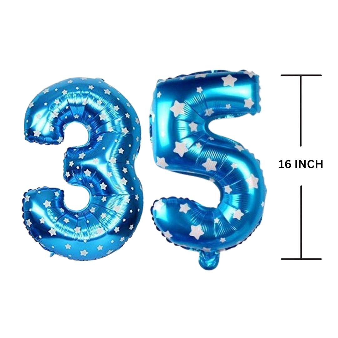 16 Inches BLUE HERATS THEME Number Balloon Air or Helium Compactable Balloon for Party Decoration, Birthday, Anniversary