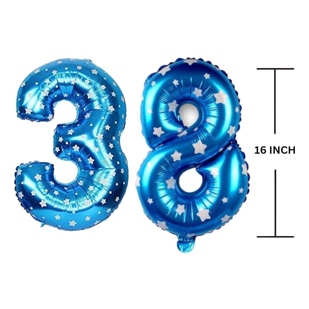 16 Inches BLUE HERATS THEME Number Balloon Air or Helium Compactable Balloon for Party Decoration, Birthday, Anniversary