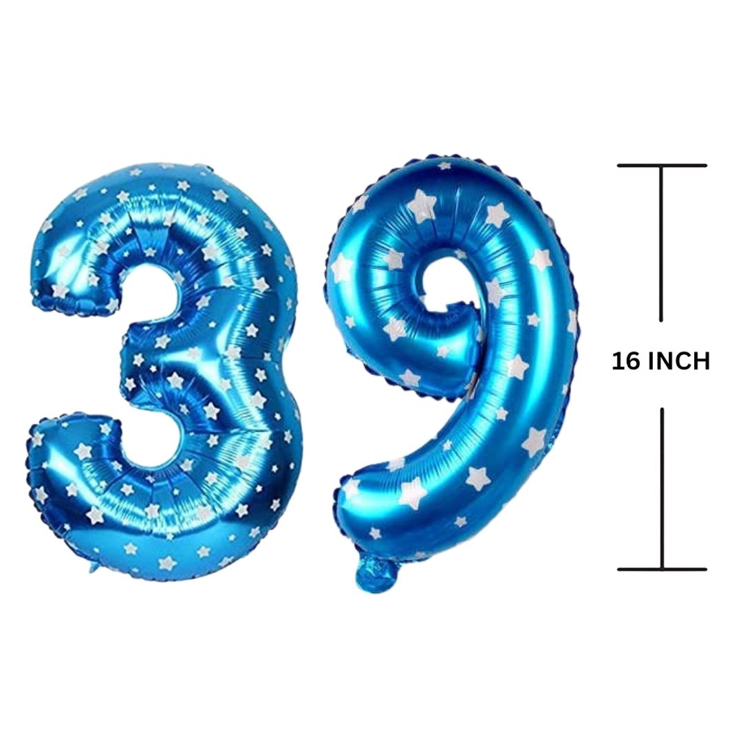 16 Inches BLUE HERATS THEME Number Balloon Air or Helium Compactable Balloon for Party Decoration, Birthday, Anniversary