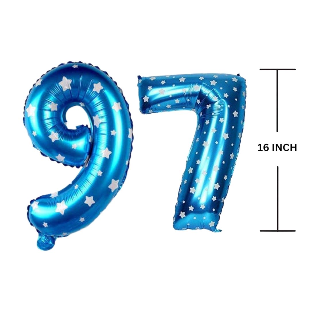 16 Inches BLUE HERATS THEME Number Balloon Air or Helium Compactable Balloon for Party Decoration, Birthday, Anniversary