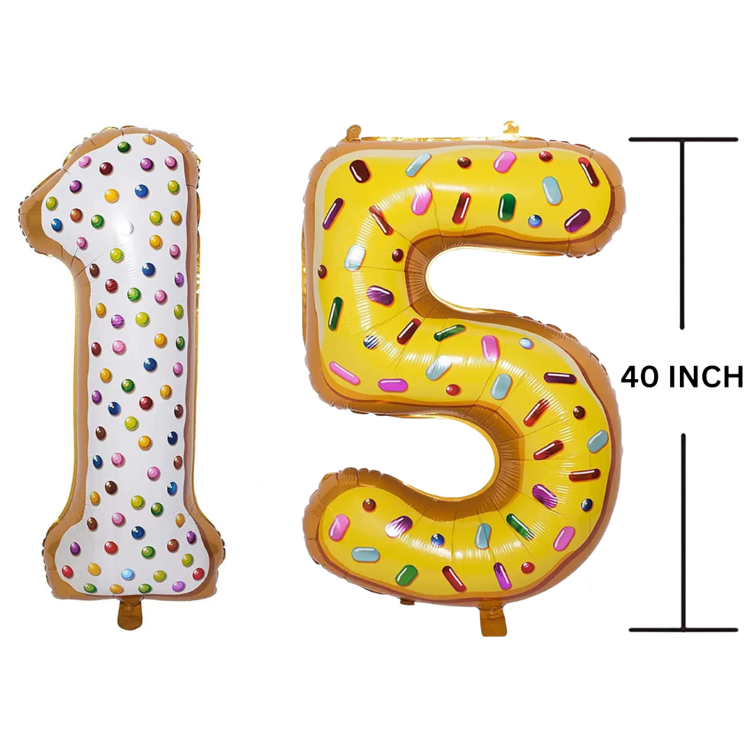 40 Inches DONUT Theme Number Balloon Air or Helium Compactable Balloon for Party Decoration, Birthday, Anniversary