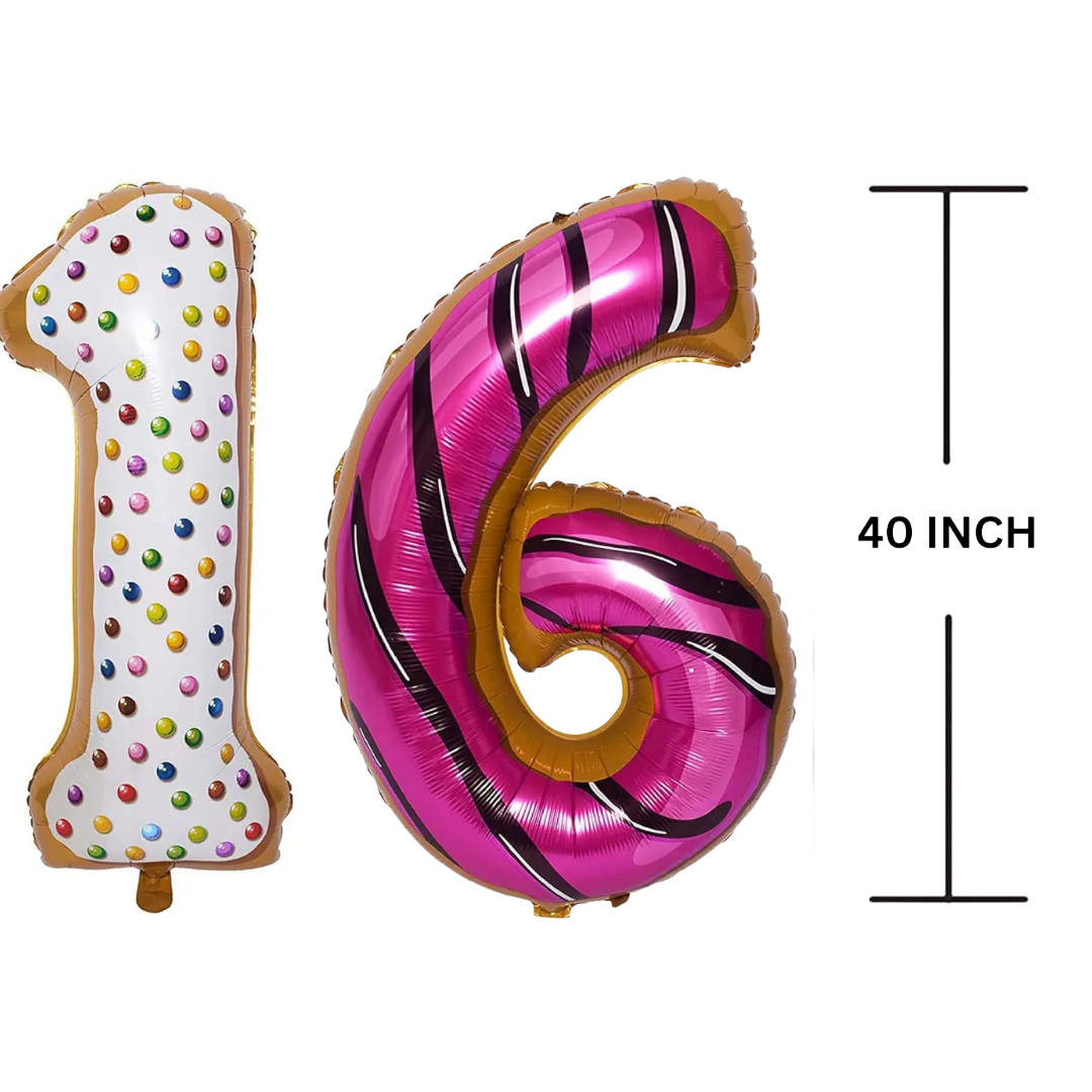 40 Inches DONUT Theme Number Balloon Air or Helium Compactable Balloon for Party Decoration, Birthday, Anniversary