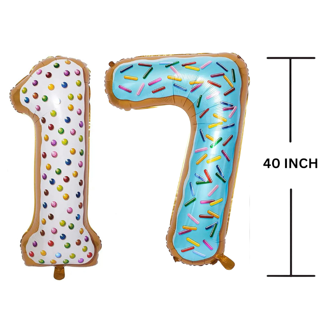 40 Inches DONUT Theme Number Balloon Air or Helium Compactable Balloon for Party Decoration, Birthday, Anniversary