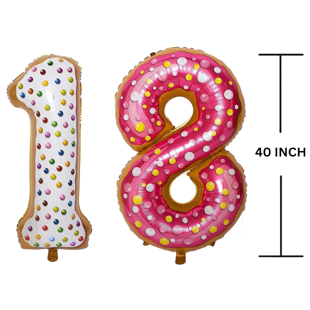 40 Inches DONUT Theme Number Balloon Air or Helium Compactable Balloon for Party Decoration, Birthday, Anniversary