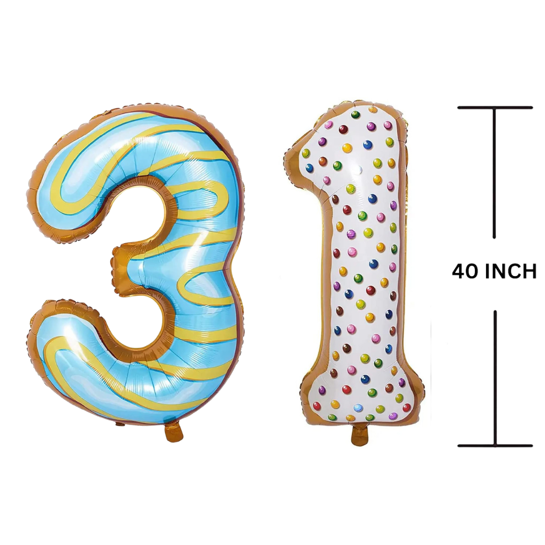 40 Inches DONUT Theme Number Balloon Air or Helium Compactable Balloon for Party Decoration, Birthday, Anniversary