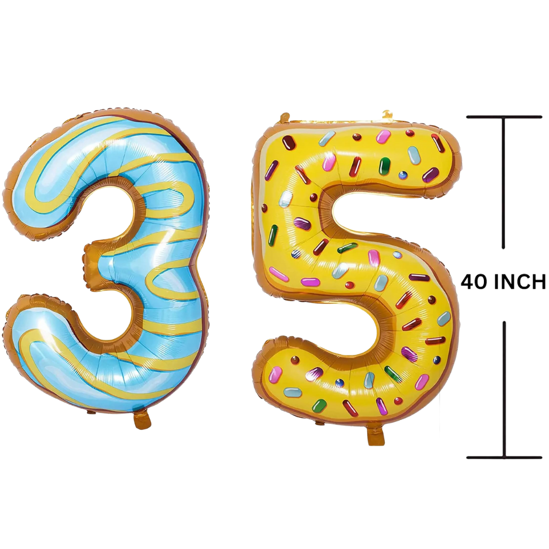 40 Inches DONUT Theme Number Balloon Air or Helium Compactable Balloon for Party Decoration, Birthday, Anniversary