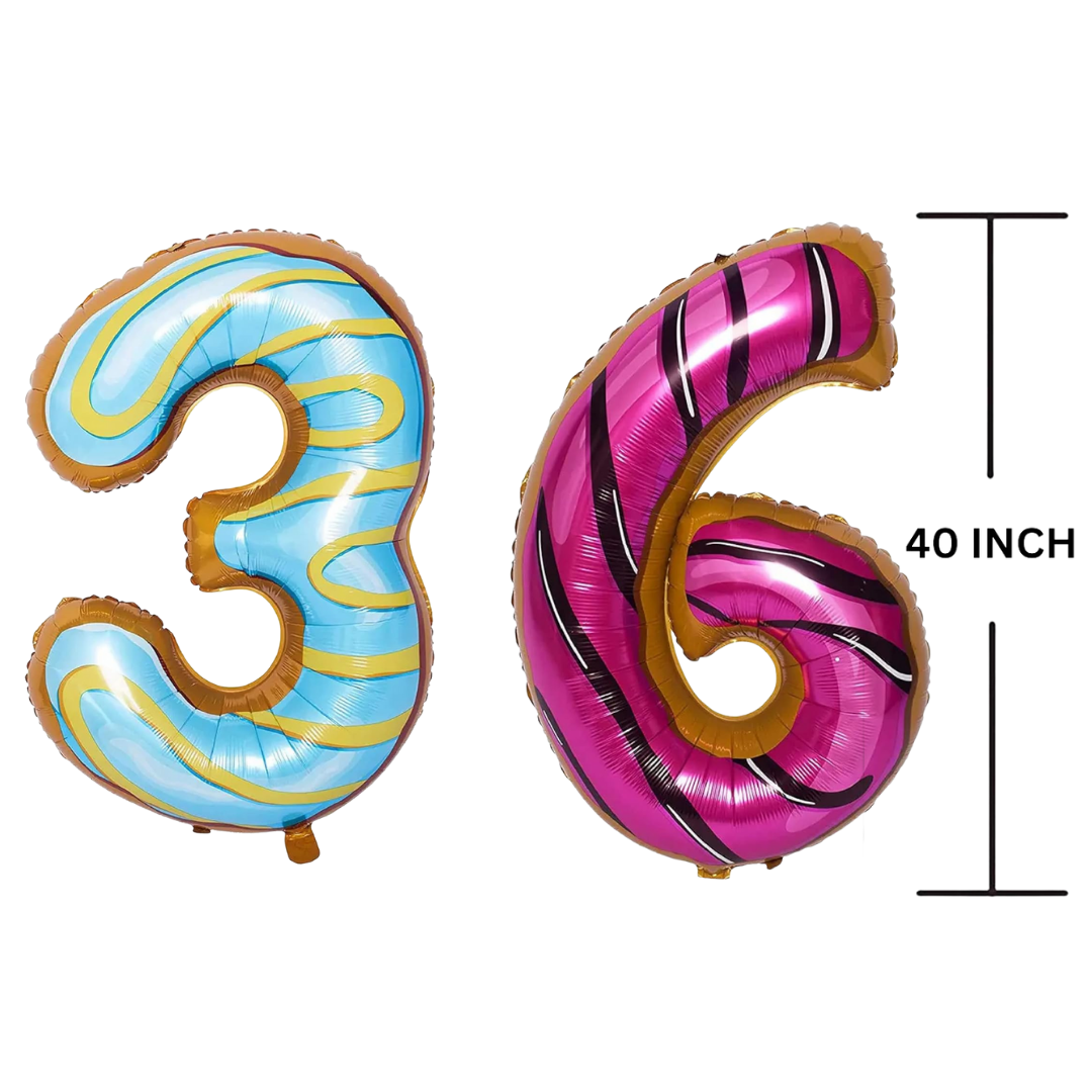 40 Inches DONUT Theme Number Balloon Air or Helium Compactable Balloon for Party Decoration, Birthday, Anniversary