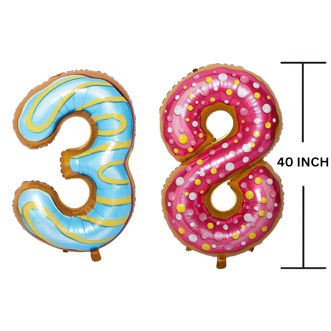 40 Inches DONUT Theme Number Balloon Air or Helium Compactable Balloon for Party Decoration, Birthday, Anniversary