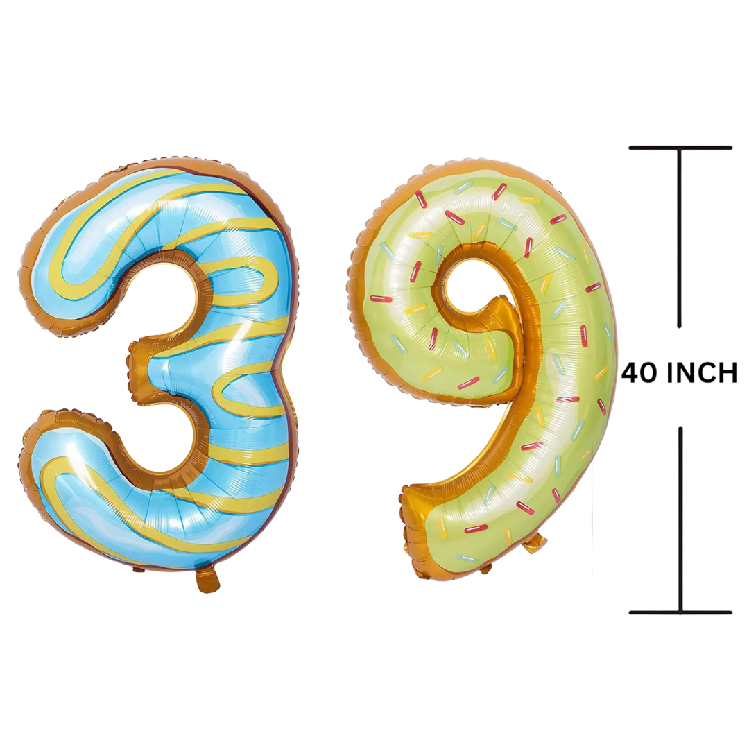 40 Inches DONUT Theme Number Balloon Air or Helium Compactable Balloon for Party Decoration, Birthday, Anniversary