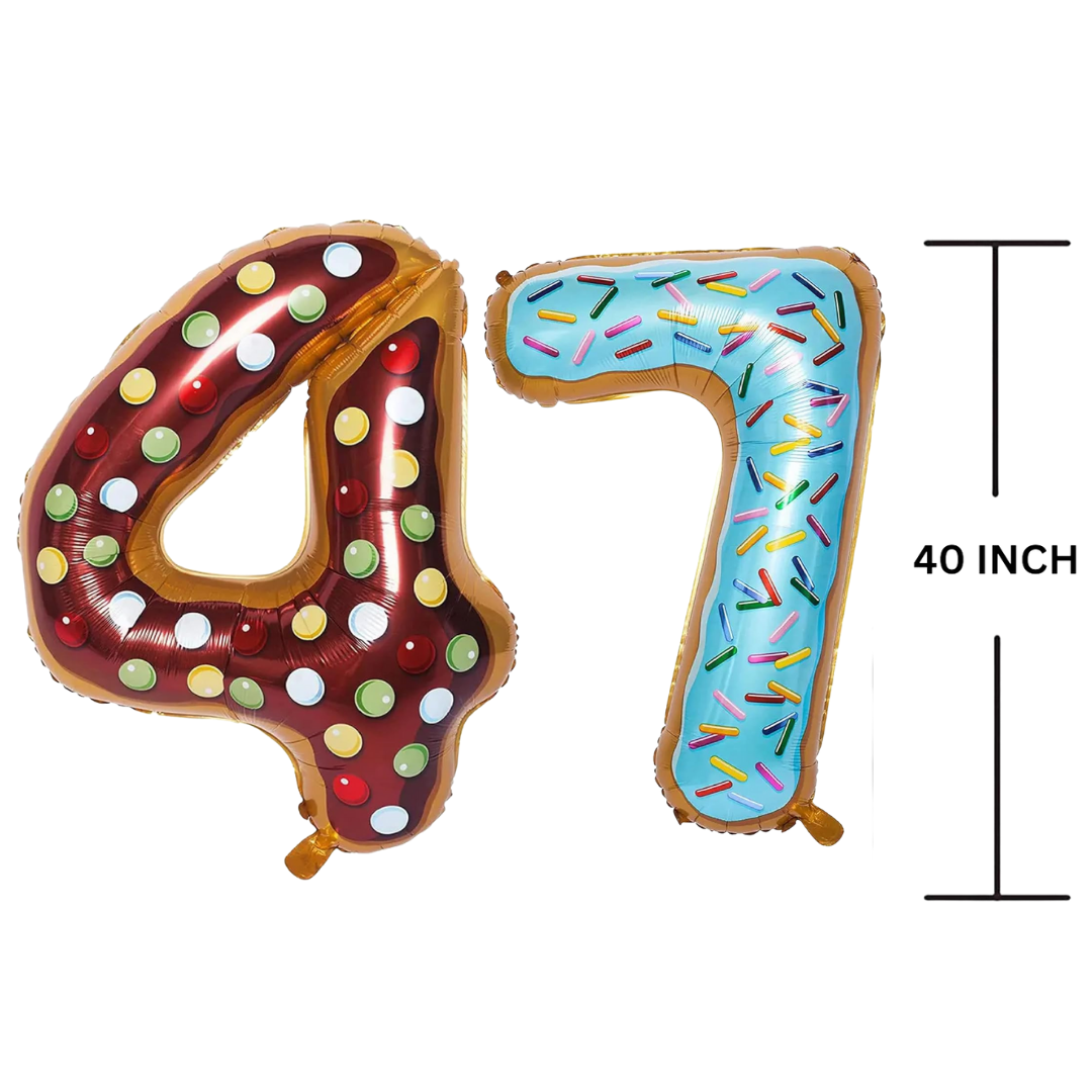 40 Inches DONUT Theme Number Balloon Air or Helium Compactable Balloon for Party Decoration, Birthday, Anniversary