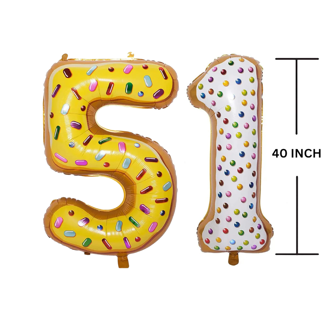 40 Inches DONUT Theme Number Balloon Air or Helium Compactable Balloon for Party Decoration, Birthday, Anniversary