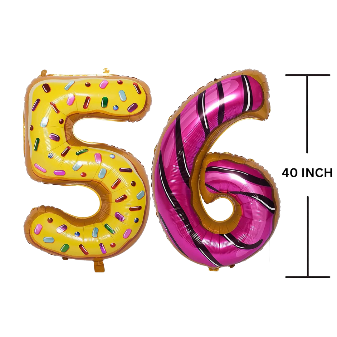 40 Inches DONUT Theme Number Balloon Air or Helium Compactable Balloon for Party Decoration, Birthday, Anniversary