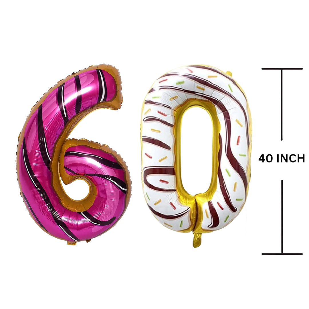 40 Inches DONUT Theme Number Balloon Air or Helium Compactable Balloon for Party Decoration, Birthday, Anniversary