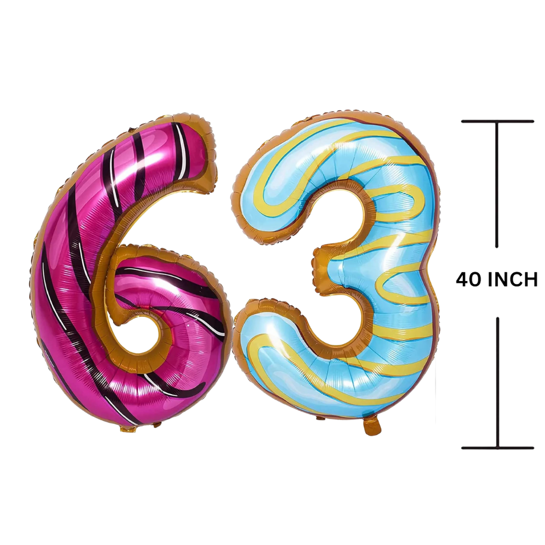 40 Inches DONUT Theme Number Balloon Air or Helium Compactable Balloon for Party Decoration, Birthday, Anniversary