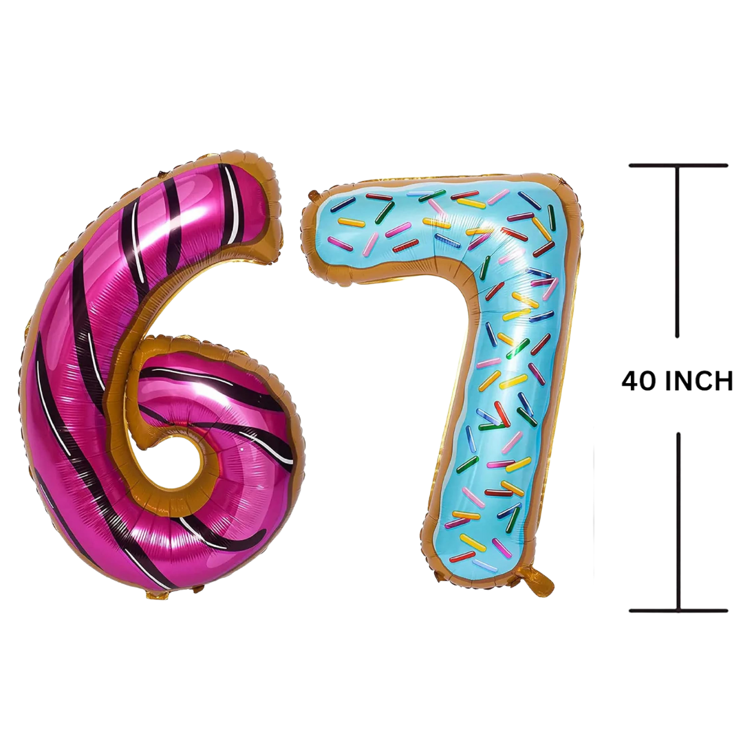 40 Inches DONUT Theme Number Balloon Air or Helium Compactable Balloon for Party Decoration, Birthday, Anniversary