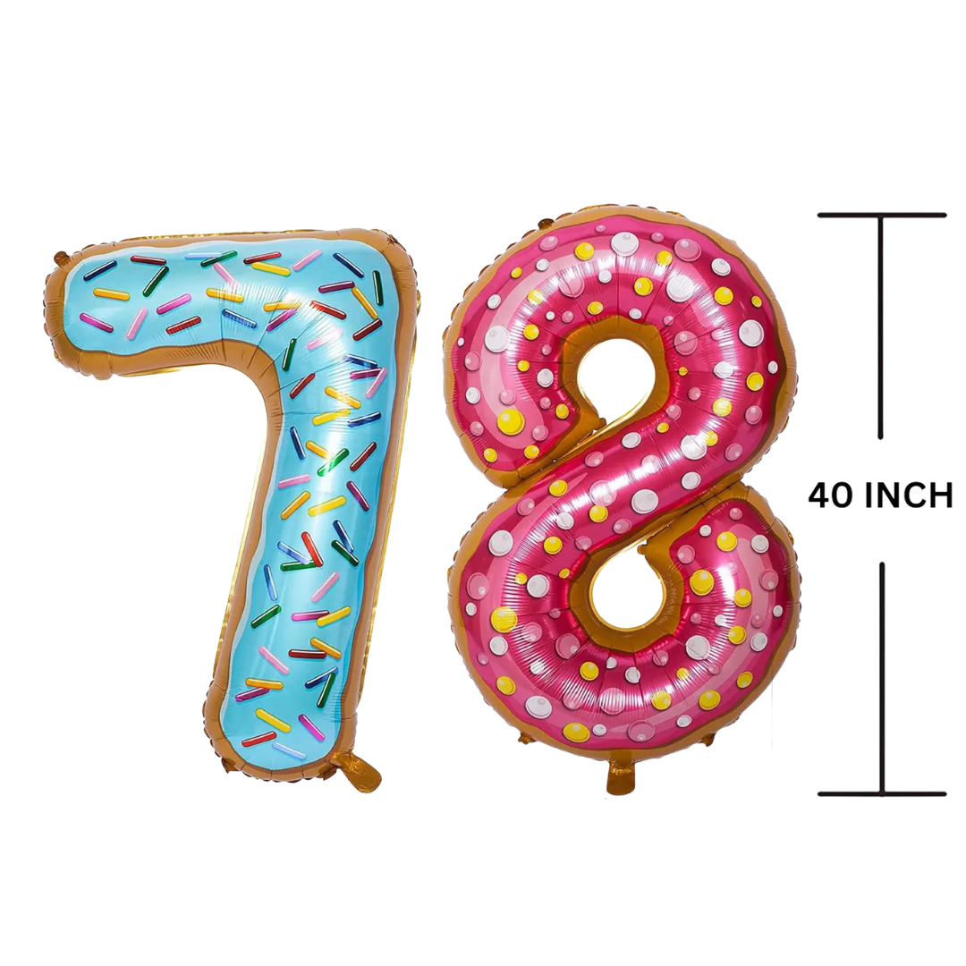 40 Inches DONUT Theme Number Balloon Air or Helium Compactable Balloon for Party Decoration, Birthday, Anniversary