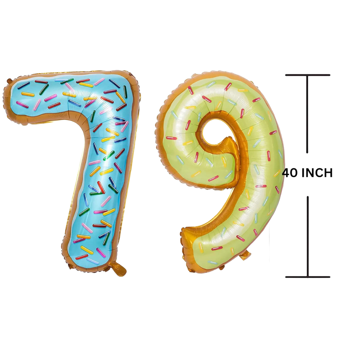 40 Inches DONUT Theme Number Balloon Air or Helium Compactable Balloon for Party Decoration, Birthday, Anniversary